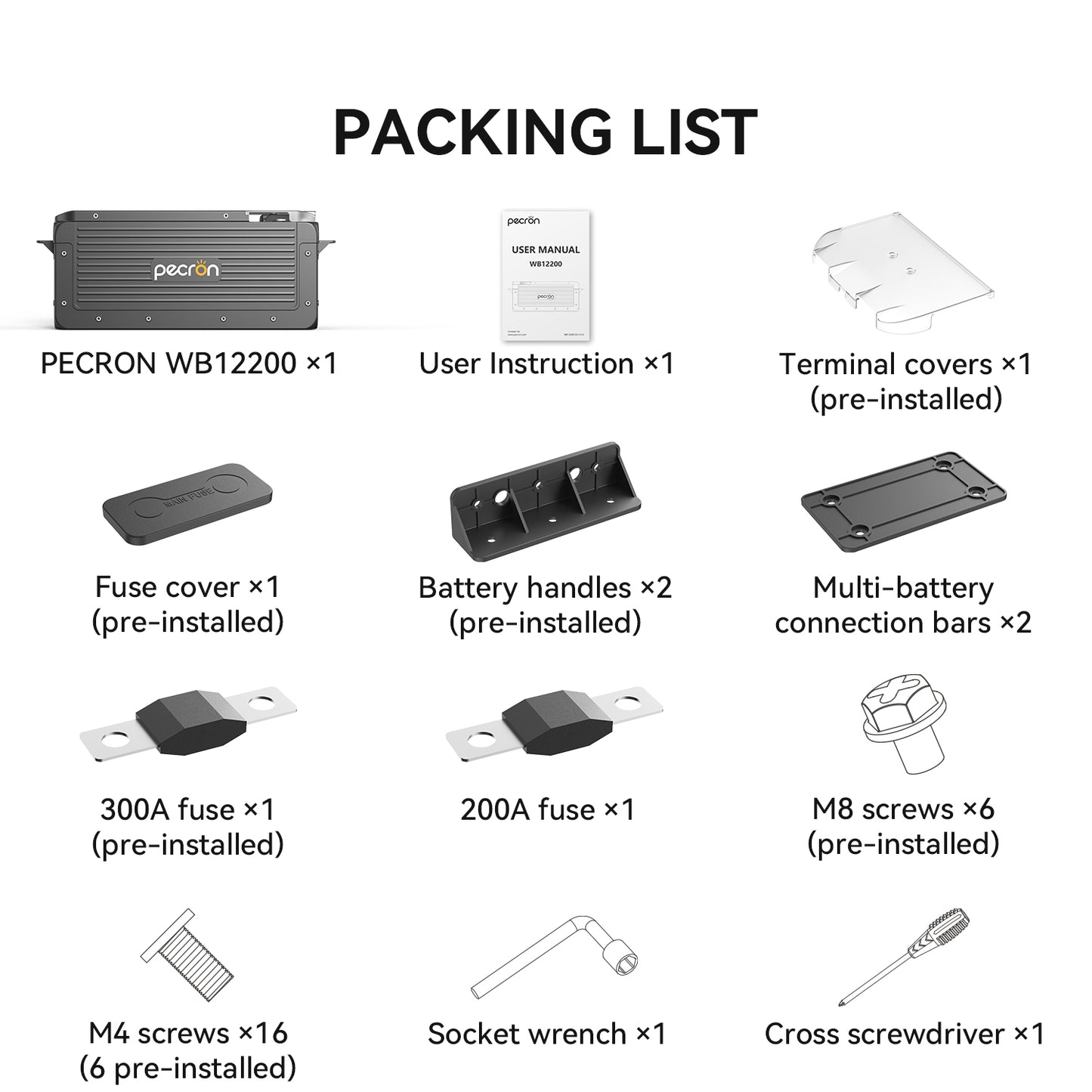 Pecron WB12200 12V 200Ah LiFePO₄ Battery (2560Wh Capacity) PRE-ORDER